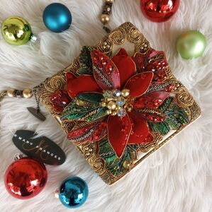 Mary Frances Believe Christmas Holiday Poinsettia Gold Shoulder Bag